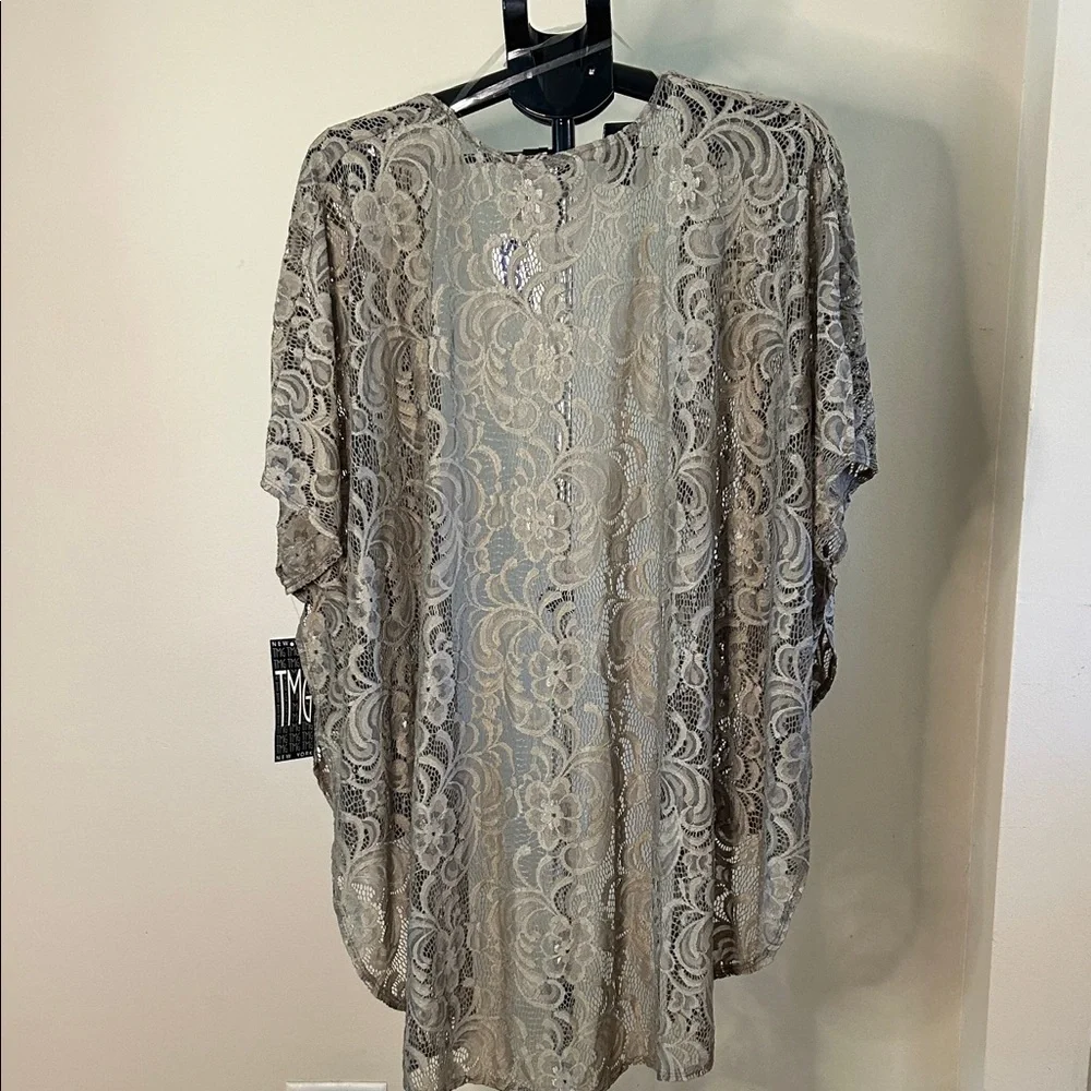 Elegant Lace Open-Front Cardigan - Tan - Picture 7 of 8